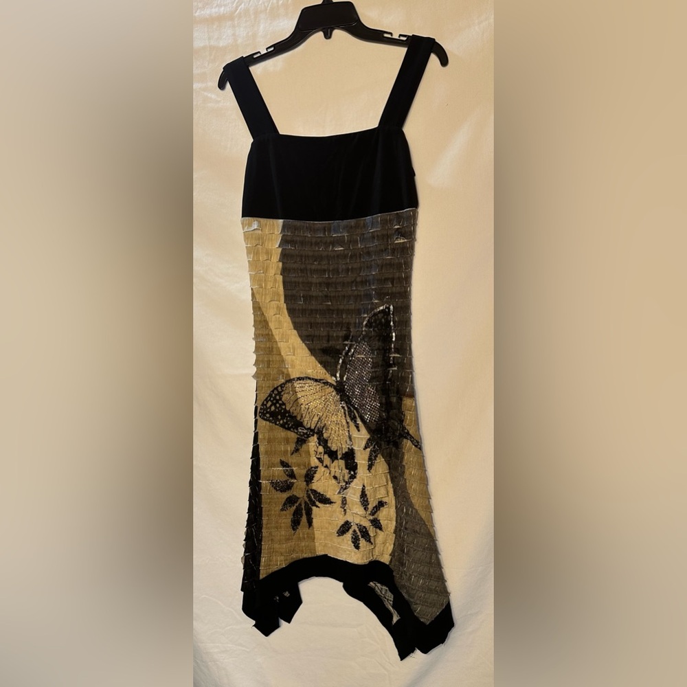Frank Lyman Design Black and Gold Butterfly Midi Dress